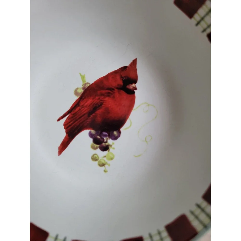 Lenox red cardinal bowl winter greetings everyday Xmas kitchen home